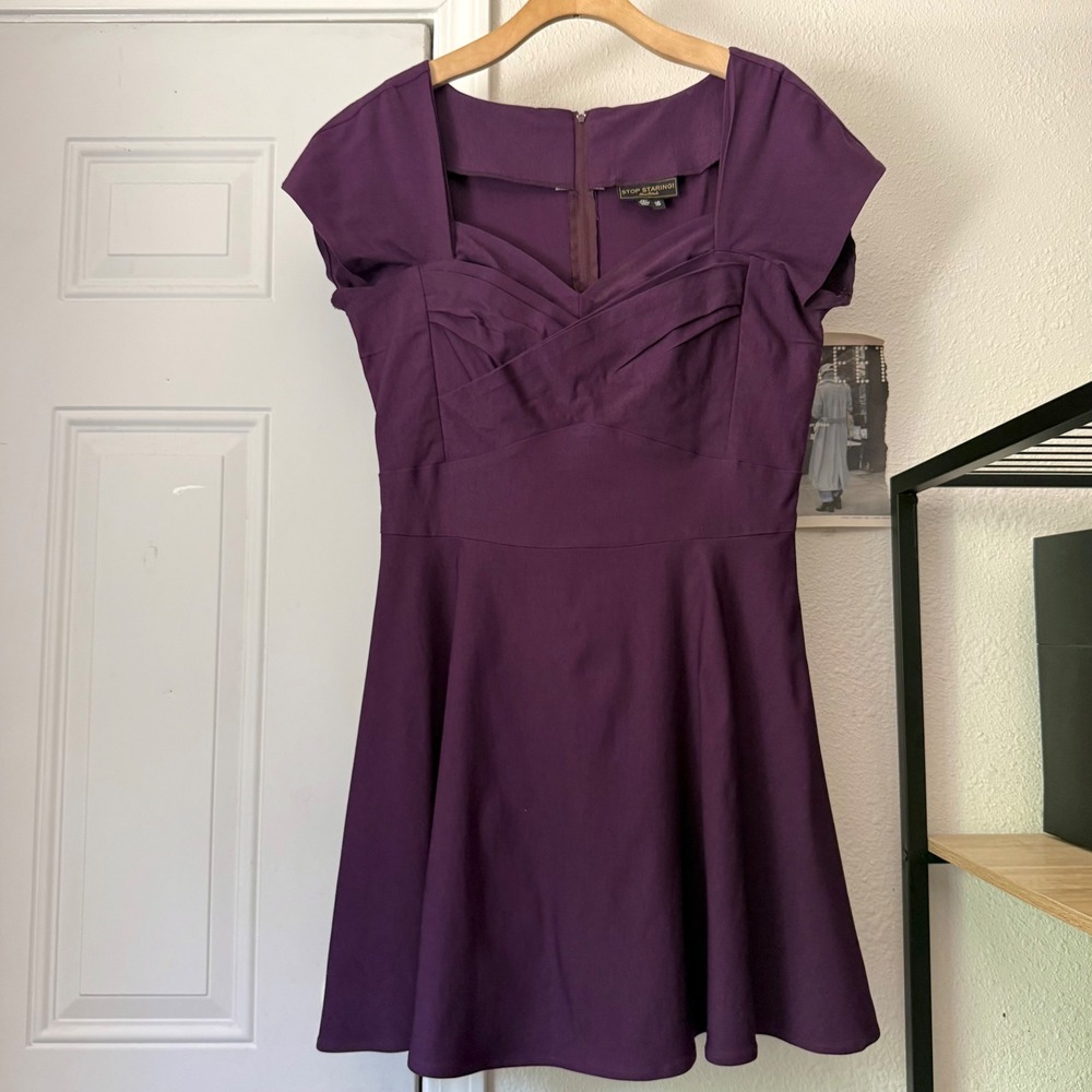 STOP STARING! plum purple mod pinup retro short sleeve sweetheart mini dress